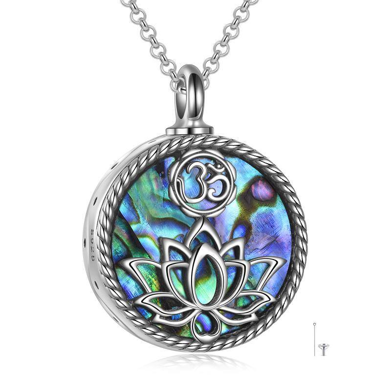 Sterling Silver Abalone Shellfish Lotus Urn Necklace for Ashes with Engraved Word-1