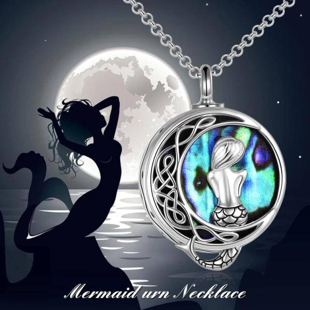 Collana di urna per ceneri in argento sterling con crostacei abalone e sirena con parola incisa-5