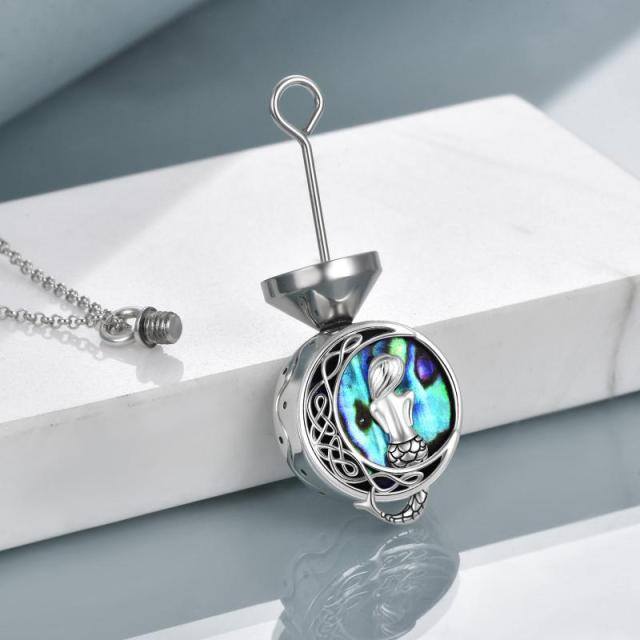 Collana di urna per ceneri in argento sterling con crostacei abalone e sirena con parola incisa-3