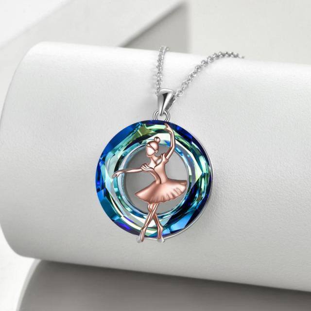 Sterling Silver Two-tone Round Crystal Pendant Necklace-2