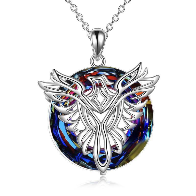 Collier Phoenix en argent sterling avec pendentif en cristal violet de forme circulaire-1