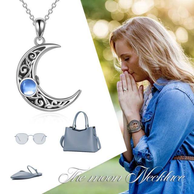 Sterling Silver Moonstone Moon Urn Necklace for Ashes-5