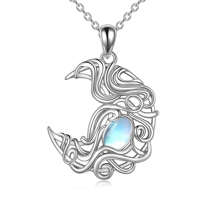 Sterling Silver Moonstone Moon Pendant Necklace for Women-52