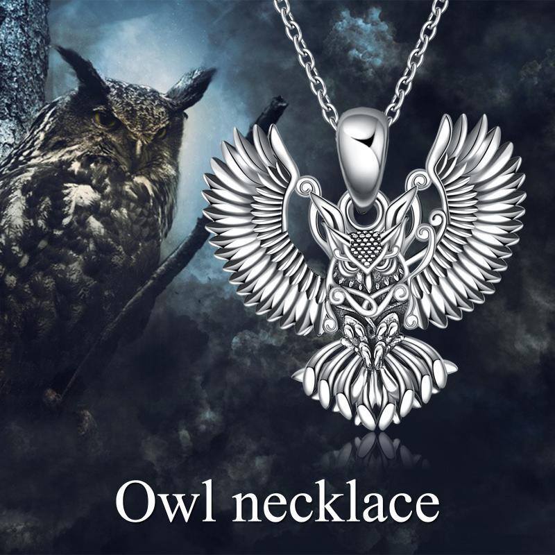 Sterling Silver Owl Pendant Necklace-6