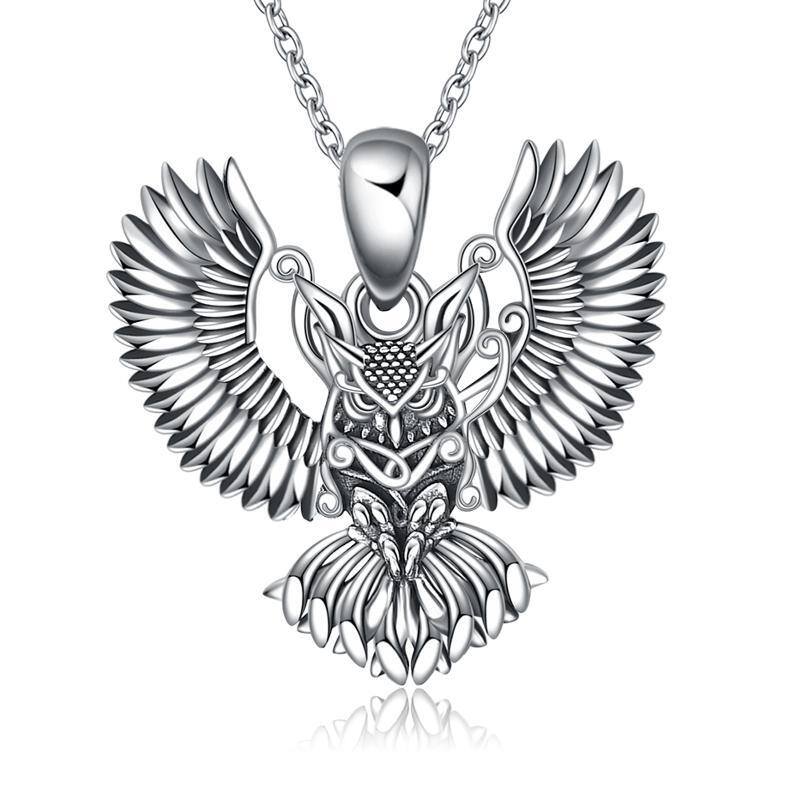 Sterling Silver Owl Pendant Necklace-1