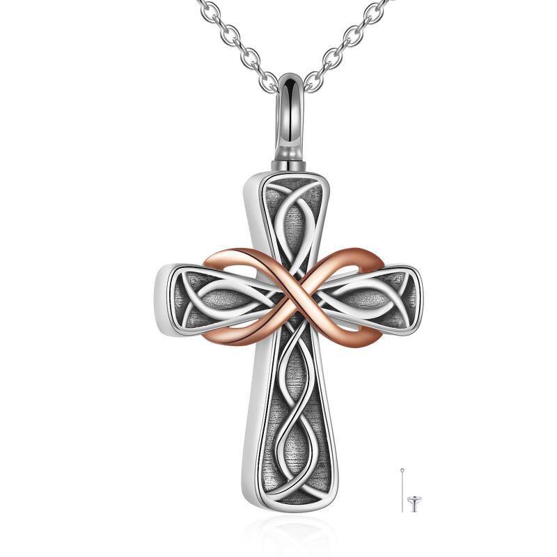 Sterling Silver Two-tone Celtic Knot Cross & Infinity Symbol Urn Necklace for Ashes-1