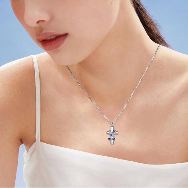 Sterling Silver Round Zircon Dragonfly & Cross Urn Necklace for Ashes with Engraved Word-1