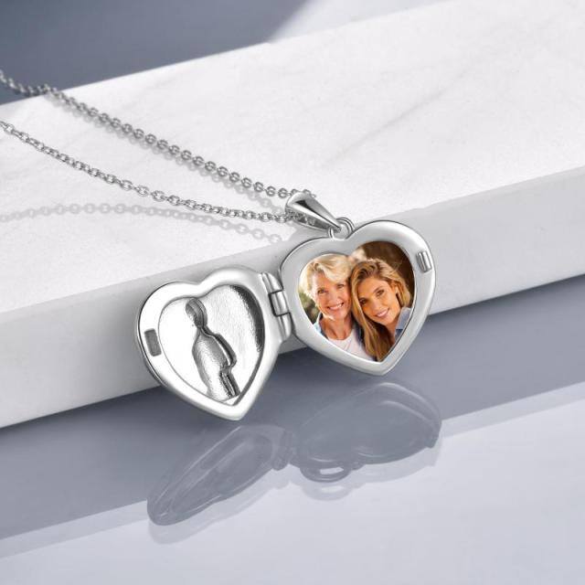 Sterling Silver Two-tone Circular Shaped Cubic Zirconia Personalized Photo & Heart Personalized Photo Locket Necklace-3