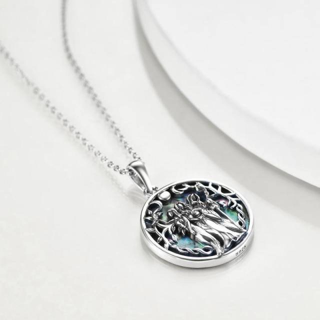 Sterling Silver Abalone Shellfish Triple Moon Goddess Pendant Necklace-4