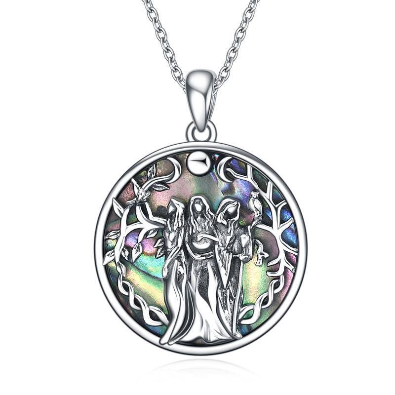 Sterling Silver Abalone Shellfish Triple Moon Goddess Pendant Necklace-1