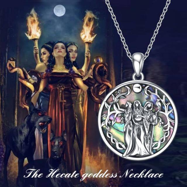 Sterling Silver Abalone Shellfish Triple Moon Goddess Pendant Necklace-3