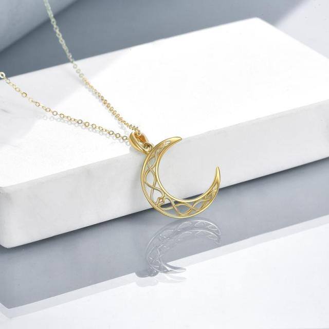 14K Gold Celtic Knot & Moon Pendant Necklace-3