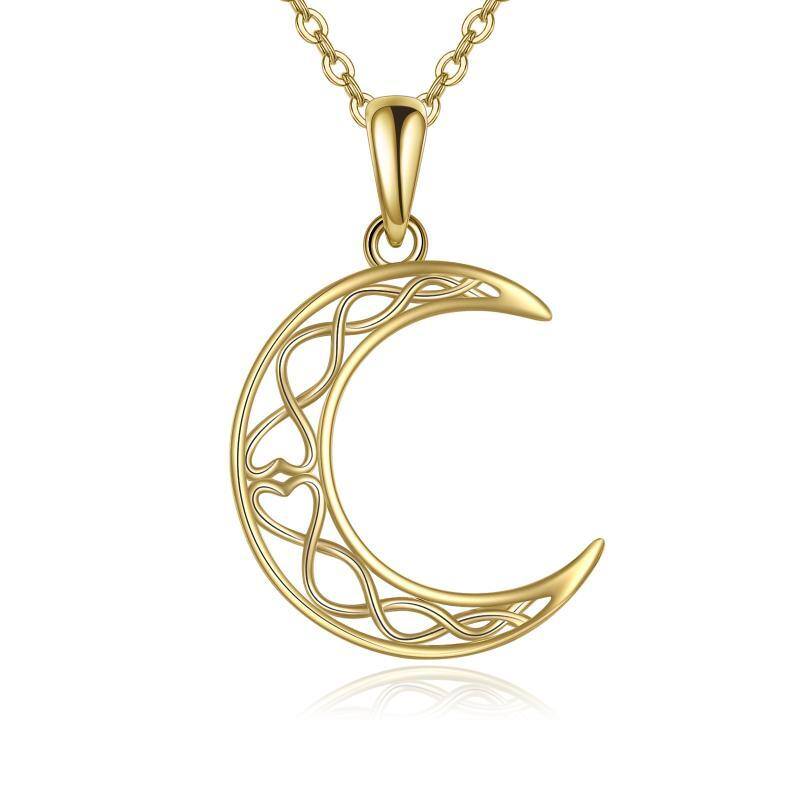 14K Gold Keltischer Knoten & Mond-Anhänger Halskette-1