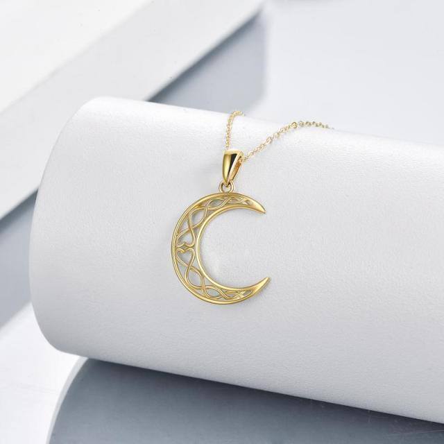 14K Gold Celtic Knot & Moon Pendant Necklace-3