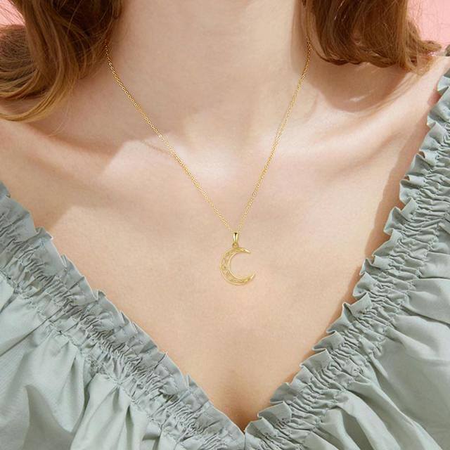 14K Gold Celtic Knot & Moon Pendant Necklace-2