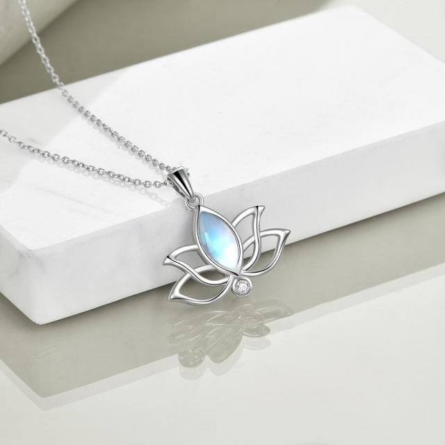 Sterling Silver Oval Moonstone Lotus Pendant Necklace-3