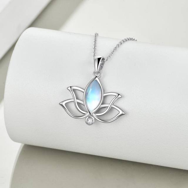 Sterling Silver Oval Moonstone Lotus Pendant Necklace-4