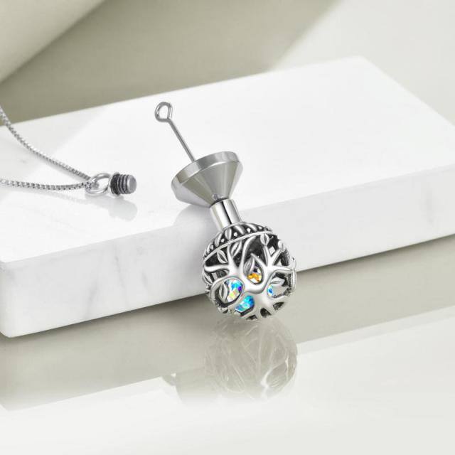 Sterling Silber rund geformt Kristall Baum des Lebens Ball Medaillon Urne Halskette für Asche-2