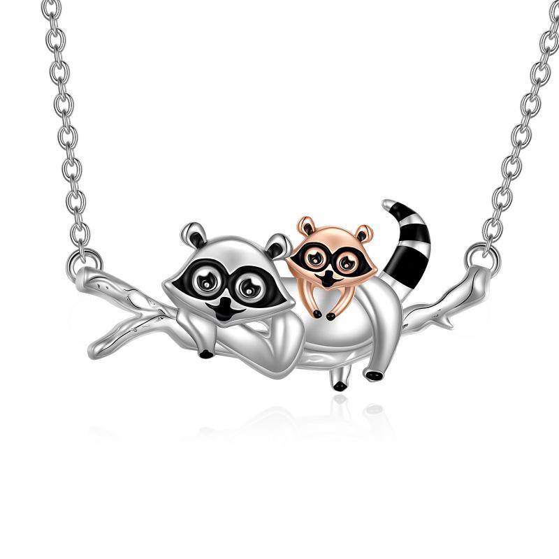 Sterling Silver Two-tone Raccoon Pendant Necklace-1
