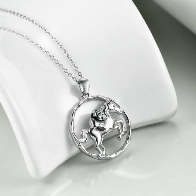 Sterling Silver Horse & Panda Pendant Necklace-3