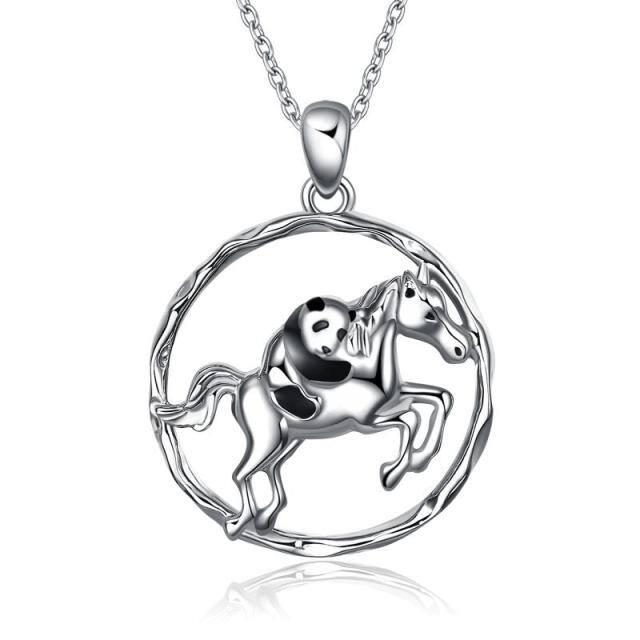 Sterling Silver Horse & Panda Pendant Necklace-1