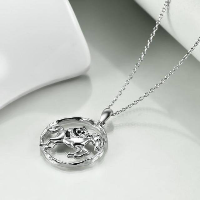 Sterling Silver Horse & Panda Pendant Necklace-4