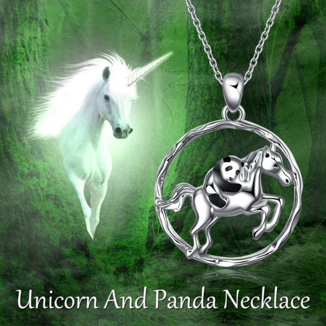 Sterling Silver Horse & Panda Pendant Necklace-5