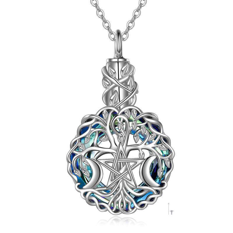 Sterling Silver Crystal Tree Of Life Moon Goddess Urn Necklace for Ashes-1