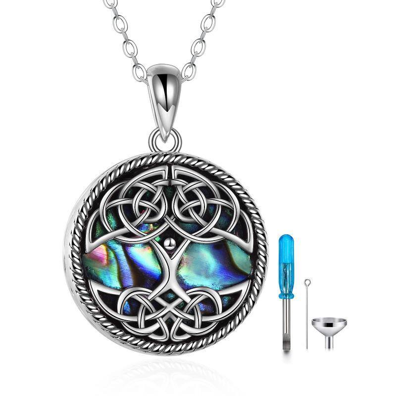 Sterling Silver Circular Shaped Abalone Shellfish Tree Of Life & Celtic Knot Urn Necklace for Ashes-1