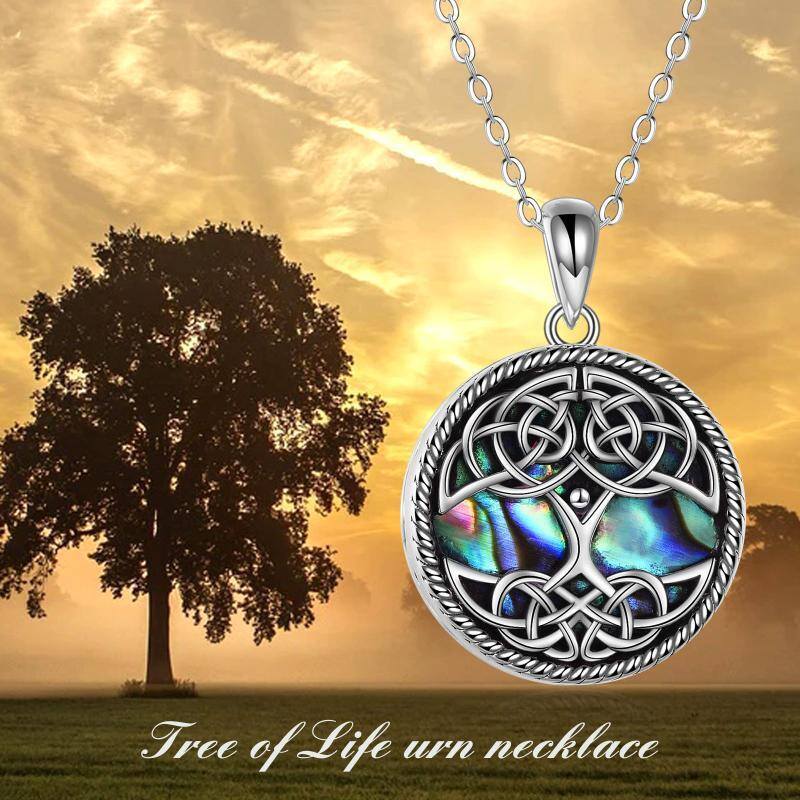 Sterling Silver Circular Shaped Abalone Shellfish Tree Of Life & Celtic Knot Urn Necklace for Ashes-6