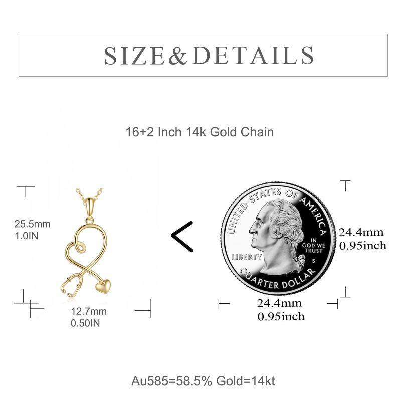 14K Gold Heart & Stethoscope Pendant Necklace-6