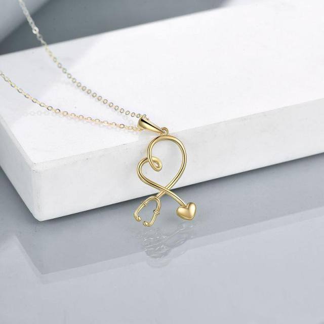 14K Gold Heart & Stethoscope Pendant Necklace-3