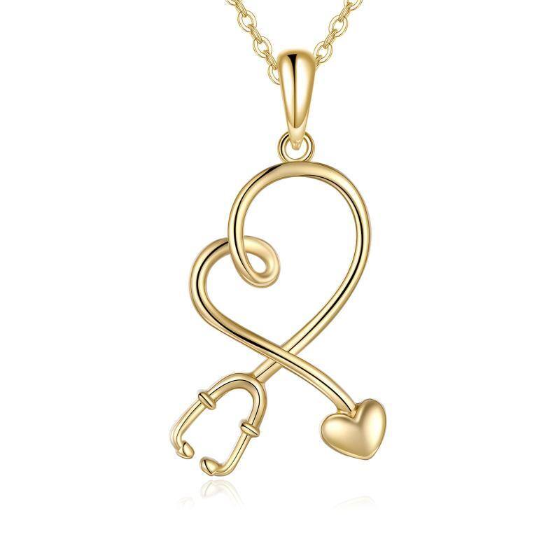 14K Gold Heart & Stethoscope Pendant Necklace-1