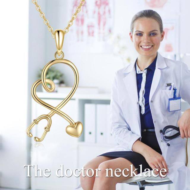 14K Gold Heart & Stethoscope Pendant Necklace-5