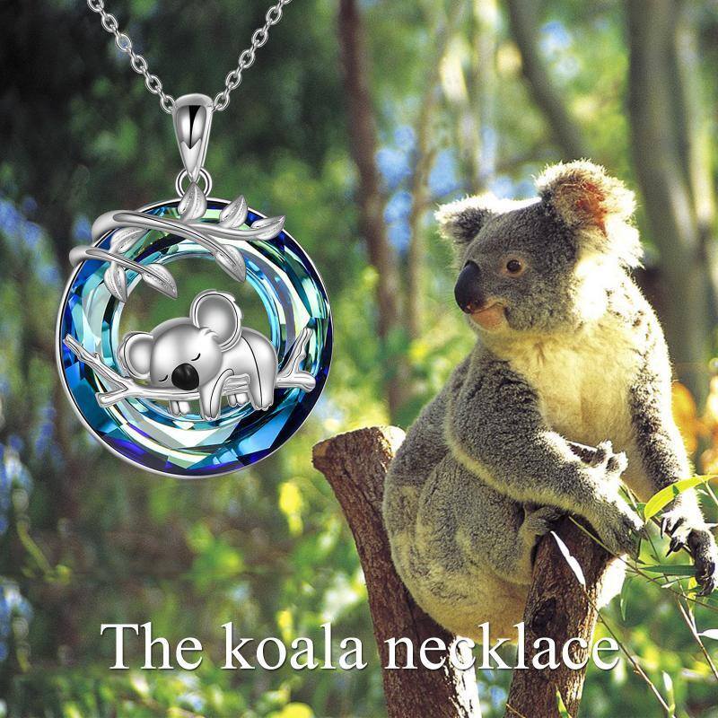 Sterling Silver Koala & Leaves Crystal Pendant Necklace with Engraved Word-6