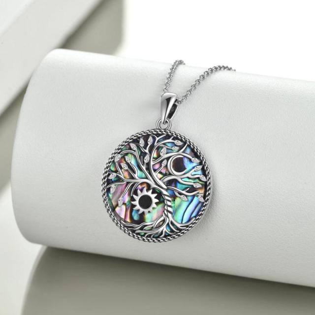 Sterling Silver Abalone Shellfish Tree Of Life & Moon & Sun Pendant Necklace-2