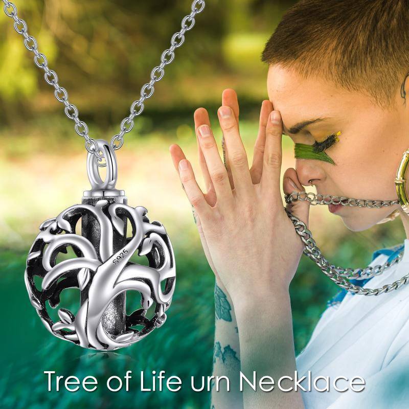 Sterling Silver Tree Of Life Ball Urn Necklace for Ashes-6