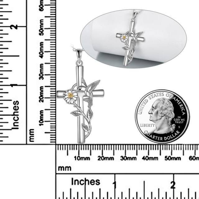 Sterling Silber zweifarbig Kolibri & Kreuz Anhänger Halskette-5