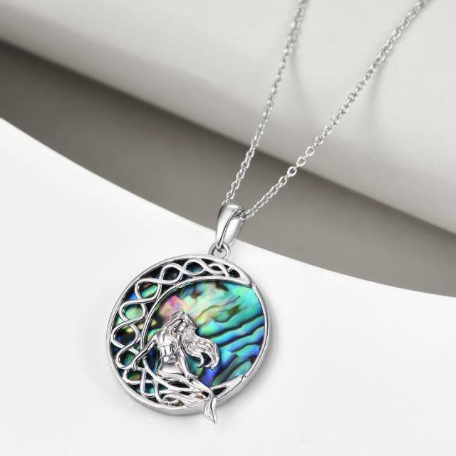 Sterling Silber Keltischer Knoten Meerjungfrau Mond Anhänger Halskette-2