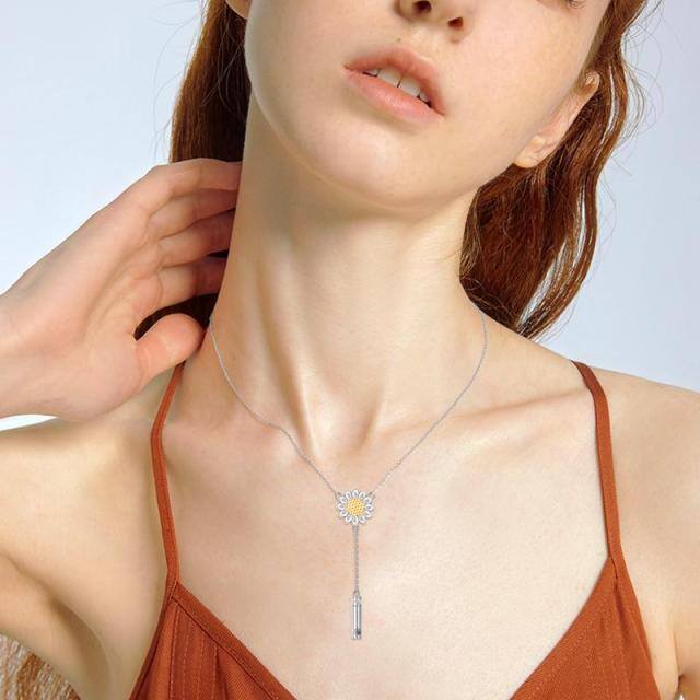 Collana per urne in argento sterling bicolore con girasole e barra verticale per le ceneri-6