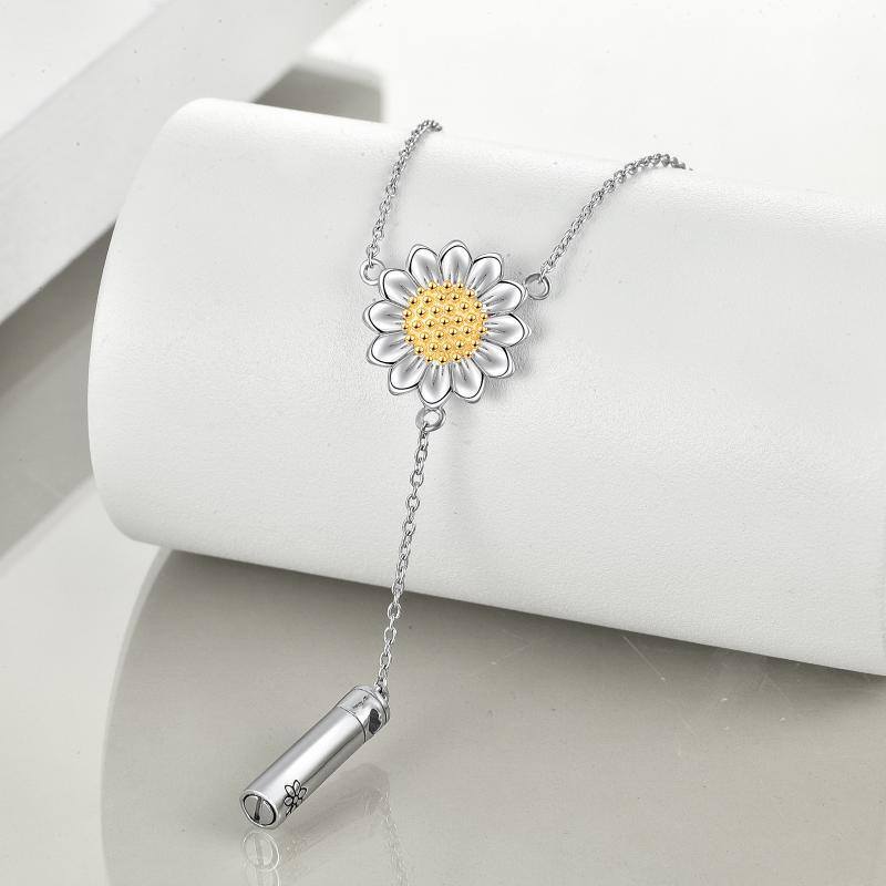 Collier en argent sterling pour cendres avec barre verticale et tournesol bicolore-3