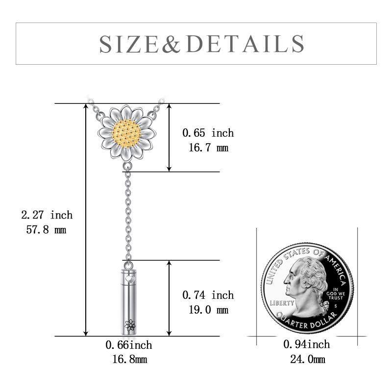 Sterling Silber zweifarbige Sonnenblume & vertikale Bar Urne Halskette für Asche-4