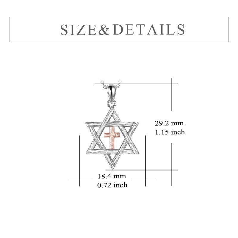 Sterling Silver Two-tone Cross & Star Of David Pendant Necklace-6