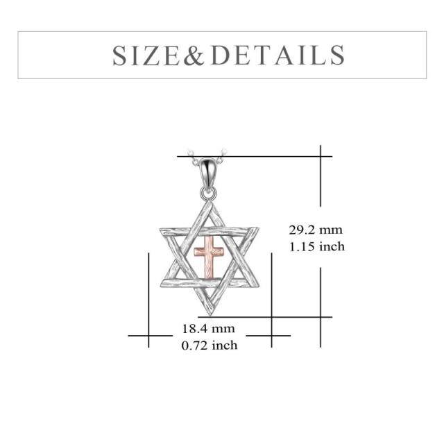 Colar de prata esterlina com pingente de cruz e estrela de David em dois tons-5