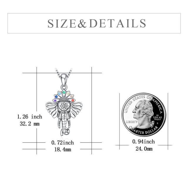 Sterling Silver Round Zircon Elephant Pendant Necklace-4