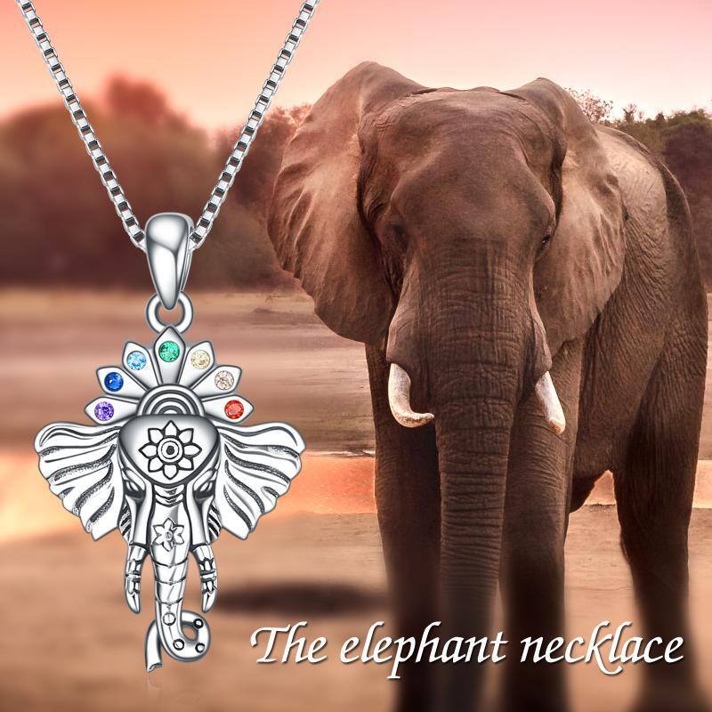 Sterling Silver Round Zircon Elephant Pendant Necklace-6