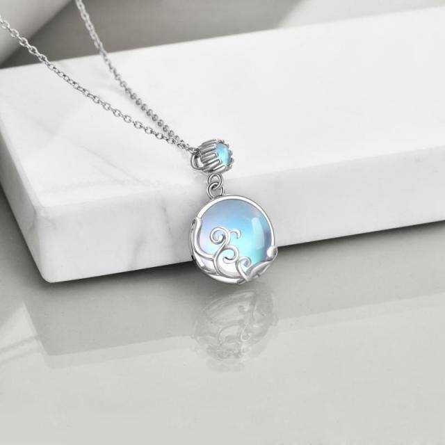 Sterling Silver Round Moonstone Filament Pendant Necklace-3