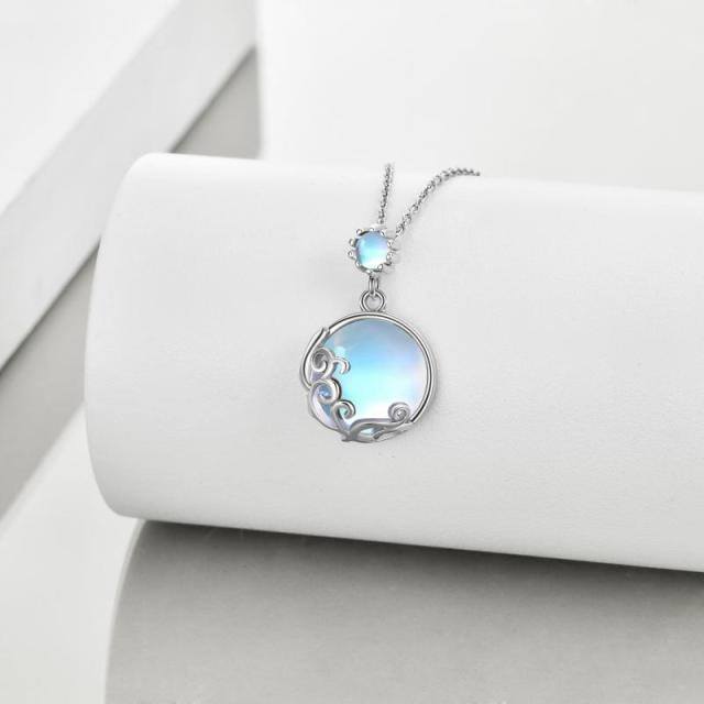 Sterling Silver Round Moonstone Filament Pendant Necklace-2