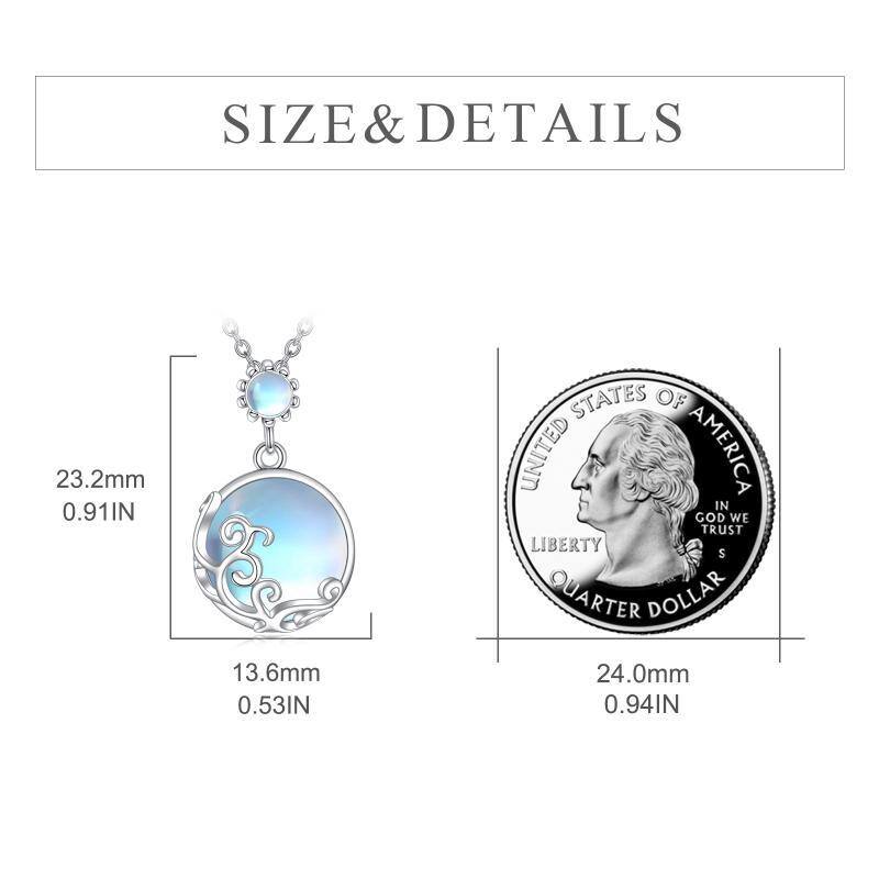 Sterling Silver Round Moonstone Filament Pendant Necklace-6