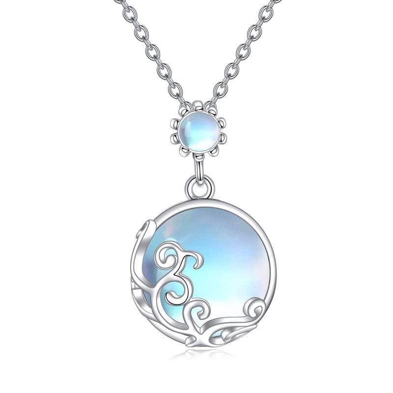 Sterling Silver Round Moonstone Filament Pendant Necklace-1